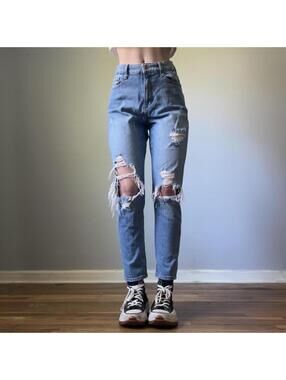 distressed high waisted mom jeans